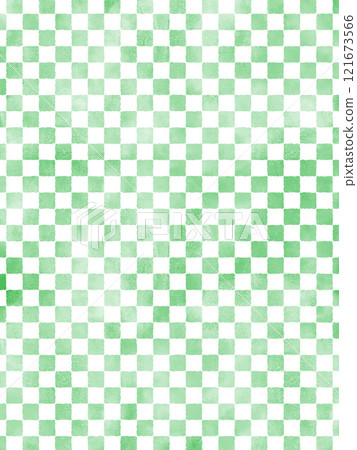 Checkered pattern, Japanese pattern background illustration, watercolor hand-drawn style, matcha green, green 121673566