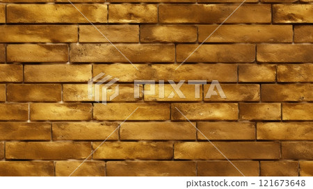 The texture of a gold brick wall. The background is made of a stone wall. seamless pattern	 121673648