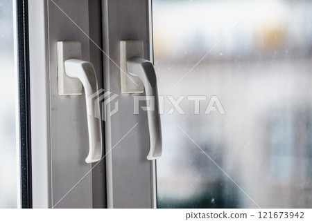 Dirty window plastic frame Dirty window plastic frame 121673942