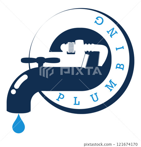 Water tap with water drop and wrench symbol Water tap with water drop and wrench symbol 121674170