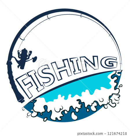 Fishing rod with bait and waves of water 121674218