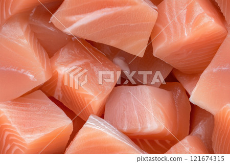 Raw red fish fillet as a seamless background 121674315
