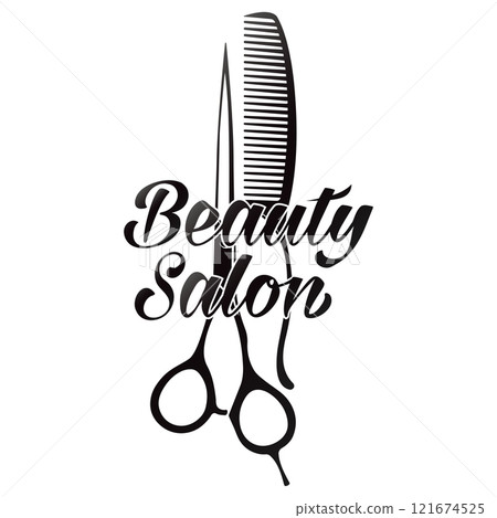 Beauty salon signboard symbol, hair stylist scissors comb 121674525