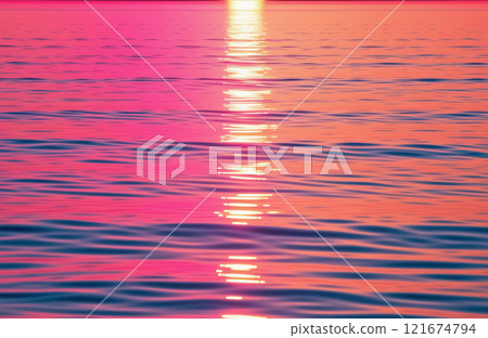 Vibrant sunset over calm ocean creating a stunning reflection pattern. AI generation Vibrant sunset over calm ocean creating a stunning reflection pattern. AI generation 121674794