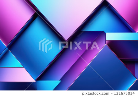 Vibrant geometric abstract with blue and purple gradient shapes. AI generation 121675034