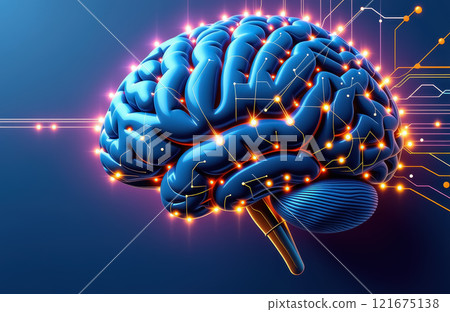 Futuristic digital brain with neural connections and data flow. AI generation 121675138