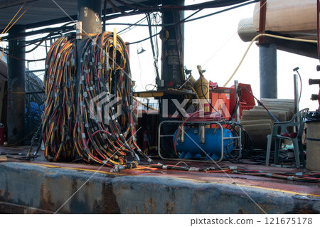 Old rusty barge ladder moored in New York City Old rusty barge ladder moored in New York City 121675178