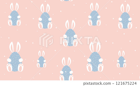 Vector seamless pattern for Easter. Easter bunny on pink background. Sweet and beautiful. Can be used as gift paper, card and wallpaper. 121675224