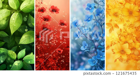 Explore vibrant floral and leaf patterns crafted for seasonal designs that reflect natures beauty 121675435