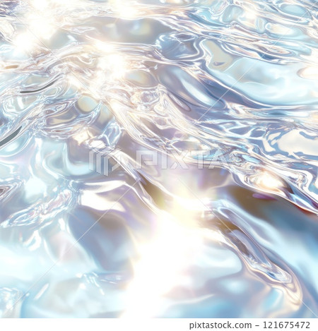 Glossy water texture with bright light reflections and gentle ripples 121675472