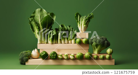 Equilibrium food balance diet concept. Balancing pyramid or tower of vegetables. Generative AI 121675759