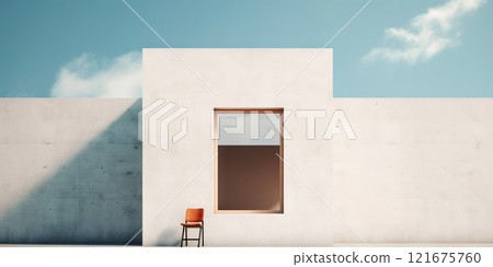 Minimalistic exterior with a window. Simple abstract urban concept. Generative AI 121675760