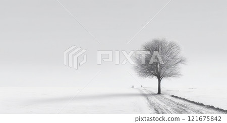 Minimalistic empty highway in winter. Road surrounded snow. Travel concept. Generative AI 121675842