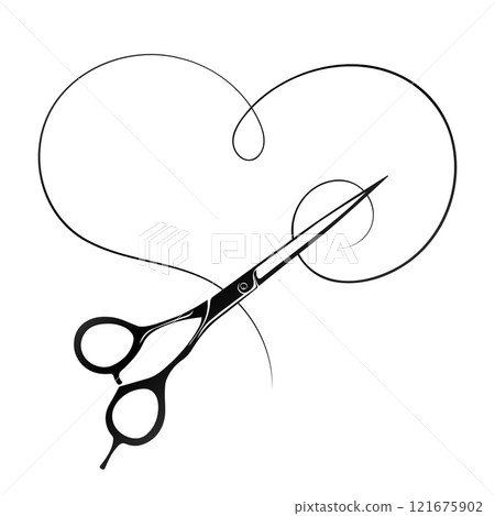 Stylist scissors and hair curl heart silhouette 121675902