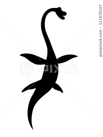 Cartoon dinosaur baby silhouette. Dino monsters icon. Prehistoric funny little monster for children theme. Vector illustration isolated on white 121676107