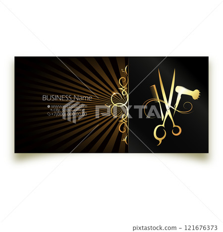 Business card concept for a beauty salon, scissors and comb 121676373