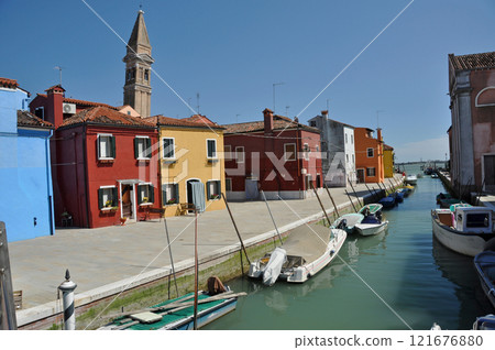 Italy, Venice Lagoon, Burano Island, colorful houses 121676880