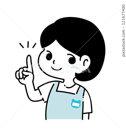 Illustration of a female nursery teacher pointing 121677480