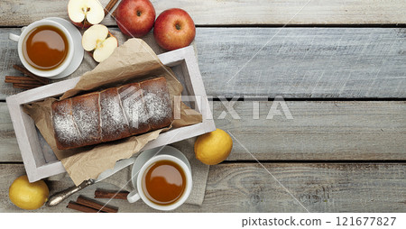 Autumnal Indulgence: A Table Set for Sweet Temptations. Autumn apple pie. Fruit pie. Tea party. Autumnal Indulgence: A Table Set for Sweet Temptations. Autumn apple pie. Fruit pie. Tea party. 121677827