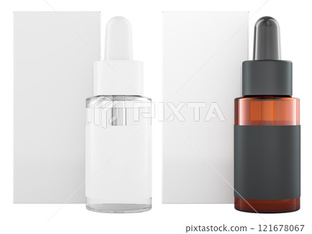 Dropper bottles, cosmetic or medical product with packaging box, mockup template. 3D rendering 121678067