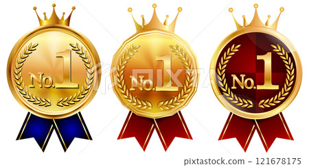 獎牌皇冠絲帶黃金圖標 獎牌皇冠絲帶黃金圖標 121678175