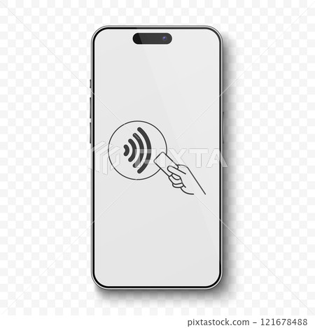 Realistic Smartphone Vector Illustration with Contactless Payment Icon, Isolated. NFC Payment Symbol, Wireless Payment, Digital Wallet for Transactions. Finance, Technology, Mobile Design Template 121678488