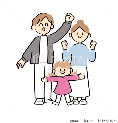 Illustration of a smiling family of three Illustration of a smiling family of three 121678507