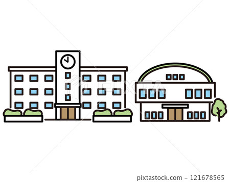 簡單的學校和健身房圖標 121678565