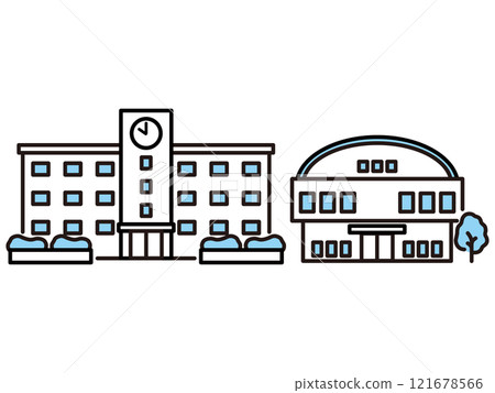 簡單的學校和健身房圖標 121678566