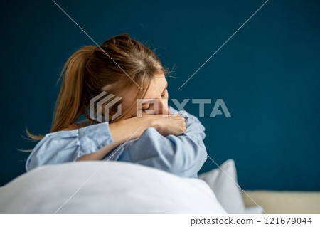 Worried tired woman feels depressed nervous breakdown suffering from stress need psychological help 121679044
