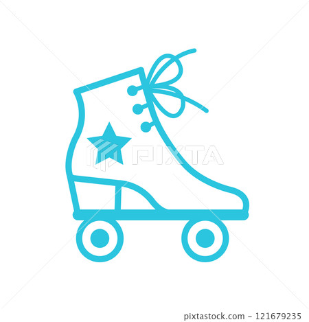 Roller skate icon. Custom design. Retro style. Isolated on white background. Blue icon set. 121679235
