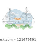 Vector illustration of a bridge on the Danube in sketch style and with a watercolor effect 121679591