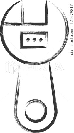 Tool-related brush-drawn illustration of a wrench 121679817