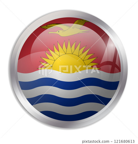 Kiribati flag - glossy circle button displays a colorful flag representing a country cultural identity and heritage. The essence of national pride and unity. 121680613
