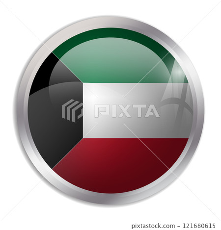 Kuwait flag - glossy circle button displays a colorful flag representing a country cultural identity and heritage. The essence of national pride and unity. 121680615