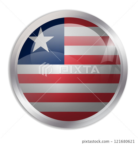 Liberia flag - glossy circle button displays a colorful flag representing a country cultural identity and heritage. The essence of national pride and unity. 121680621