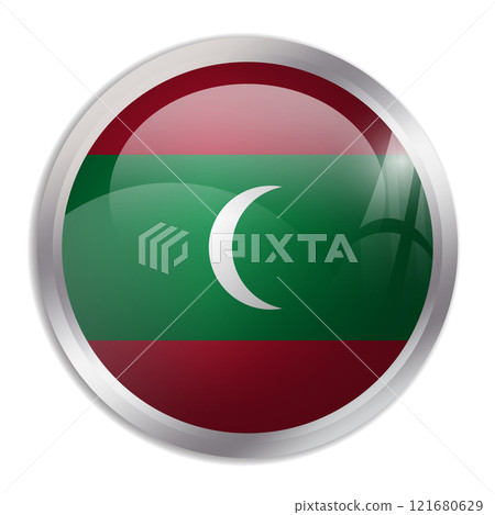 Maldives flag - glossy circle button displays a colorful flag representing a country cultural identity and heritage. The essence of national pride and unity. 121680629