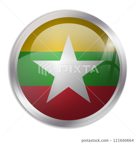 Myanmar flag - glossy circle button displays a colorful flag representing a country cultural identity and heritage. The essence of national pride and unity. Myanmar flag - glossy circle button displays a colorful flag representing a country cultural identity and heritage. The essence of national pride and unity. 121680664