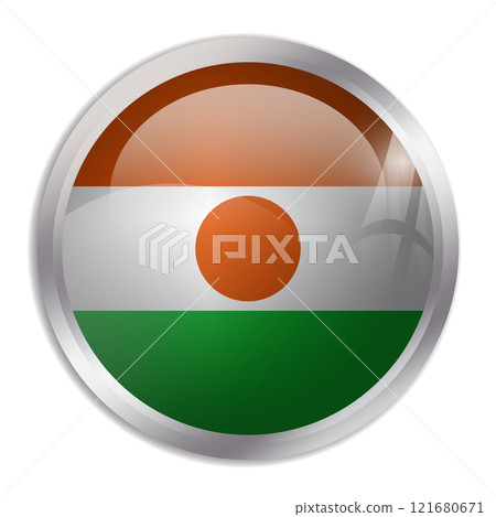 Niger flag - glossy circle button displays a colorful flag representing a country cultural identity and heritage. The essence of national pride and unity. Niger flag - glossy circle button displays a colorful flag representing a country cultural identity and heritage. The essence of national pride and unity. 121680671