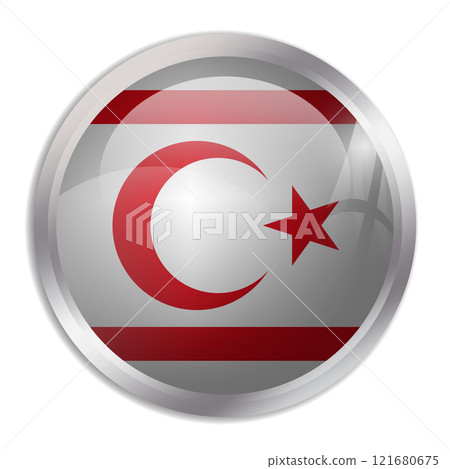 Northern Cyprus flag - glossy circle button displays a colorful flag representing a country cultural identity and heritage. The essence of national pride and unity. 121680675
