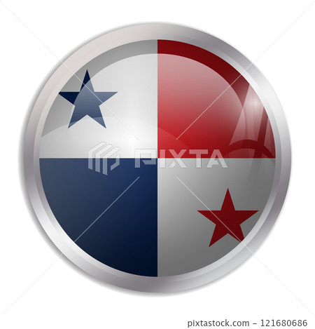 Panama flag - glossy circle button displays a colorful flag representing a country cultural identity and heritage. The essence of national pride and unity. 121680686