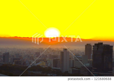 First sunrise of the year, sunrise, sunrise, New Year, Osaka Castle, Osaka Castle Park, winter sunrise, winter sunrise First sunrise of the year, sunrise, sunrise, New Year, Osaka Castle, Osaka Castle Park, winter sunrise, winter sunrise 121680688
