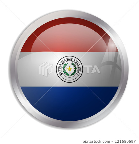 Paraguay flag - glossy circle button displays a colorful flag representing a country cultural identity and heritage. The essence of national pride and unity. 121680697
