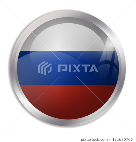 Russia flag - glossy circle button displays a colorful flag representing a country cultural identity and heritage. The essence of national pride and unity. 121680706