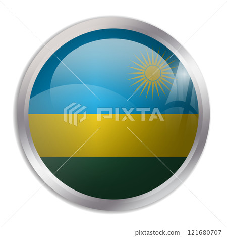Rwanda flag - glossy circle button displays a colorful flag representing a country cultural identity and heritage. The essence of national pride and unity. 121680707