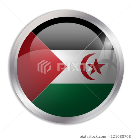 Sahrawi Arab Democratic Republic flag - glossy circle button displays a colorful flag representing a country cultural identity and heritage. The essence of national pride and unity. 121680708