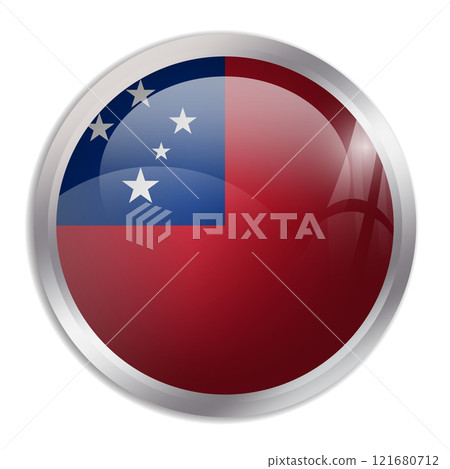 Samoa flag - glossy circle button displays a colorful flag representing a country cultural identity and heritage. The essence of national pride and unity. 121680712