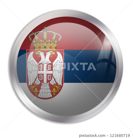 Serbia flag - glossy circle button displays a colorful flag representing a country cultural identity and heritage. The essence of national pride and unity. Serbia flag - glossy circle button displays a colorful flag representing a country cultural identity and heritage. The essence of national pride and unity. 121680719