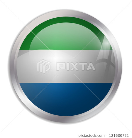 Sierra Leone flag - glossy circle button displays a colorful flag representing a country cultural identity and heritage. The essence of national pride and unity. 121680721