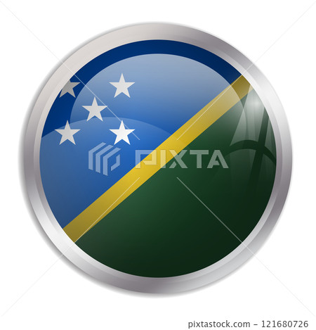 Solomon Islands flag - glossy circle button displays a colorful flag representing a country cultural identity and heritage. The essence of national pride and unity. 121680726